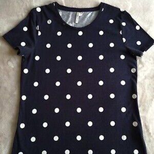 Banana Republic Navy Polka Dot Short Sleeve Tee Women Small Supima Cotton